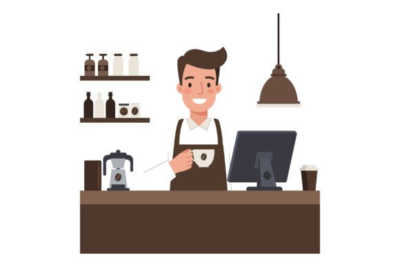 Coffee Shop Barista Smiling While Holdin
